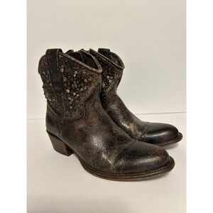 Sendra Ankle Boots Studded Side Zip U.S. Womens Sz 6.5 -EU 37 Brown Leather 8602